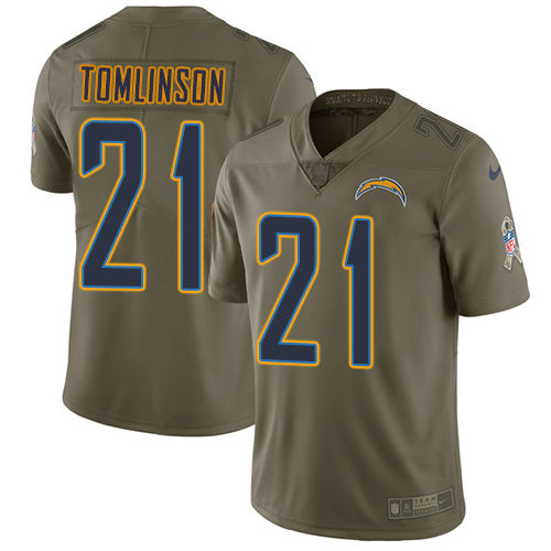 Nike Chargers #21 LaDainian Tomlinson Olive Men's Stitched NFL Limited Salute to Service Jersey